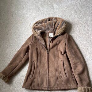 Sonoma Life and Style Fuzzy Tan/Brown Coat 70s, Size Small